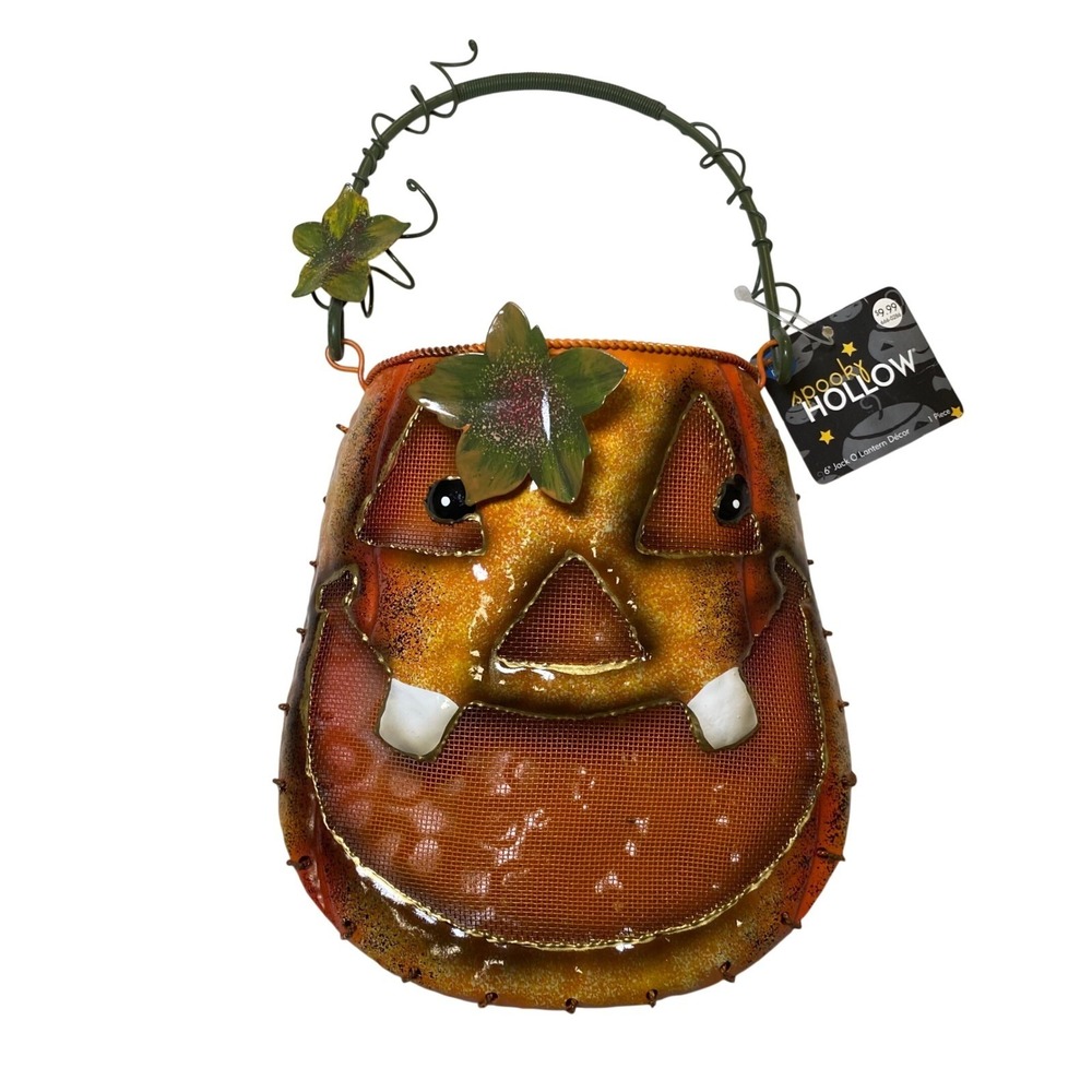 Spooky Hollow 6in Jack O Lantern Metal Basket Halloween Decor Jo-Ann Stores 2003